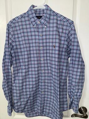 Ralph Lauren Blue and White Plaid Button-Down Shirt